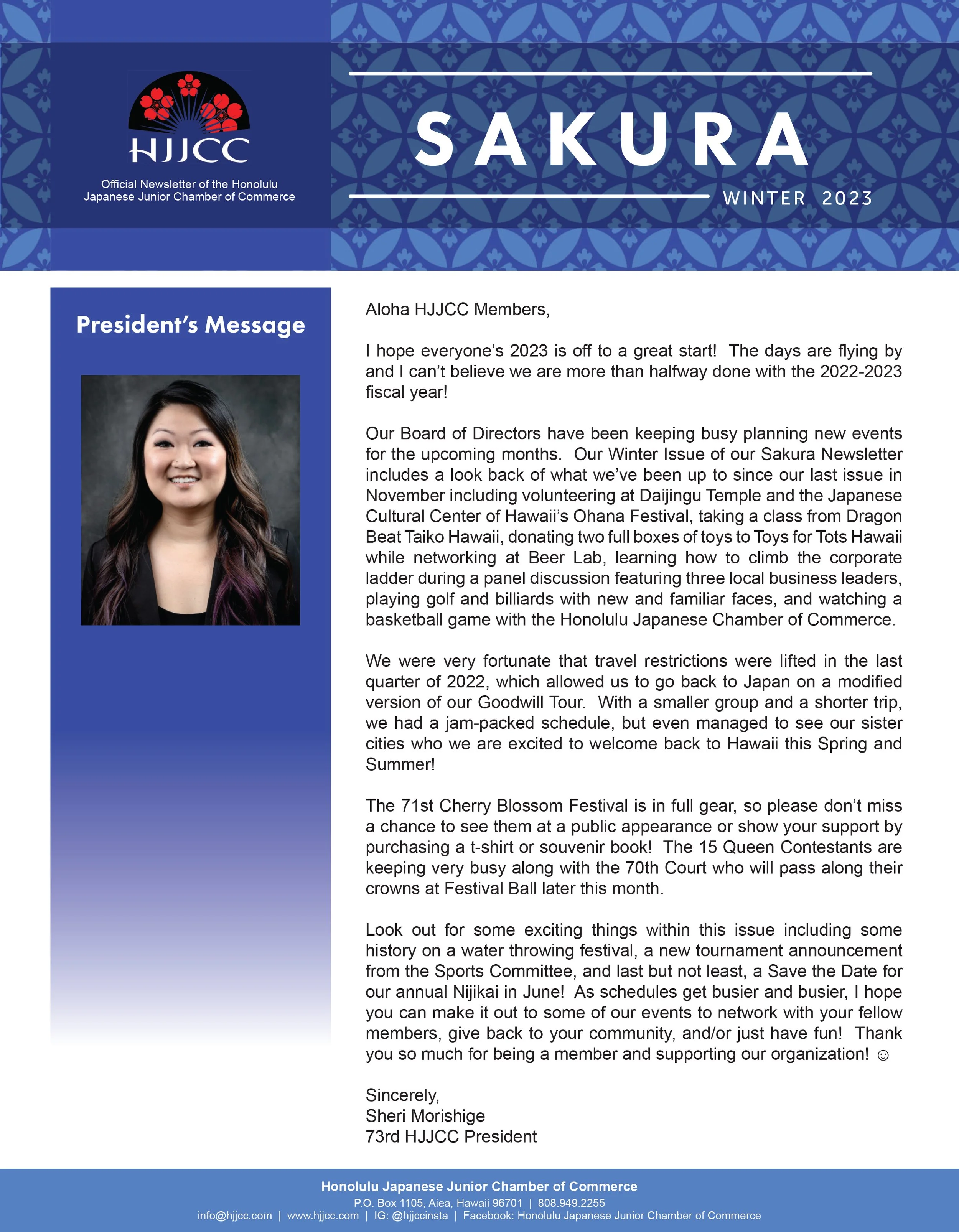 Sakura Newsletters — Honolulu Japanese Junior Chamber of Commerce